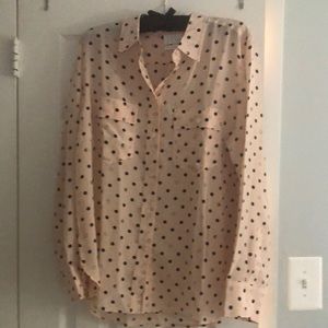 NWT J Crew Pink Blouse w/Black Polka Dots & Smiley Face